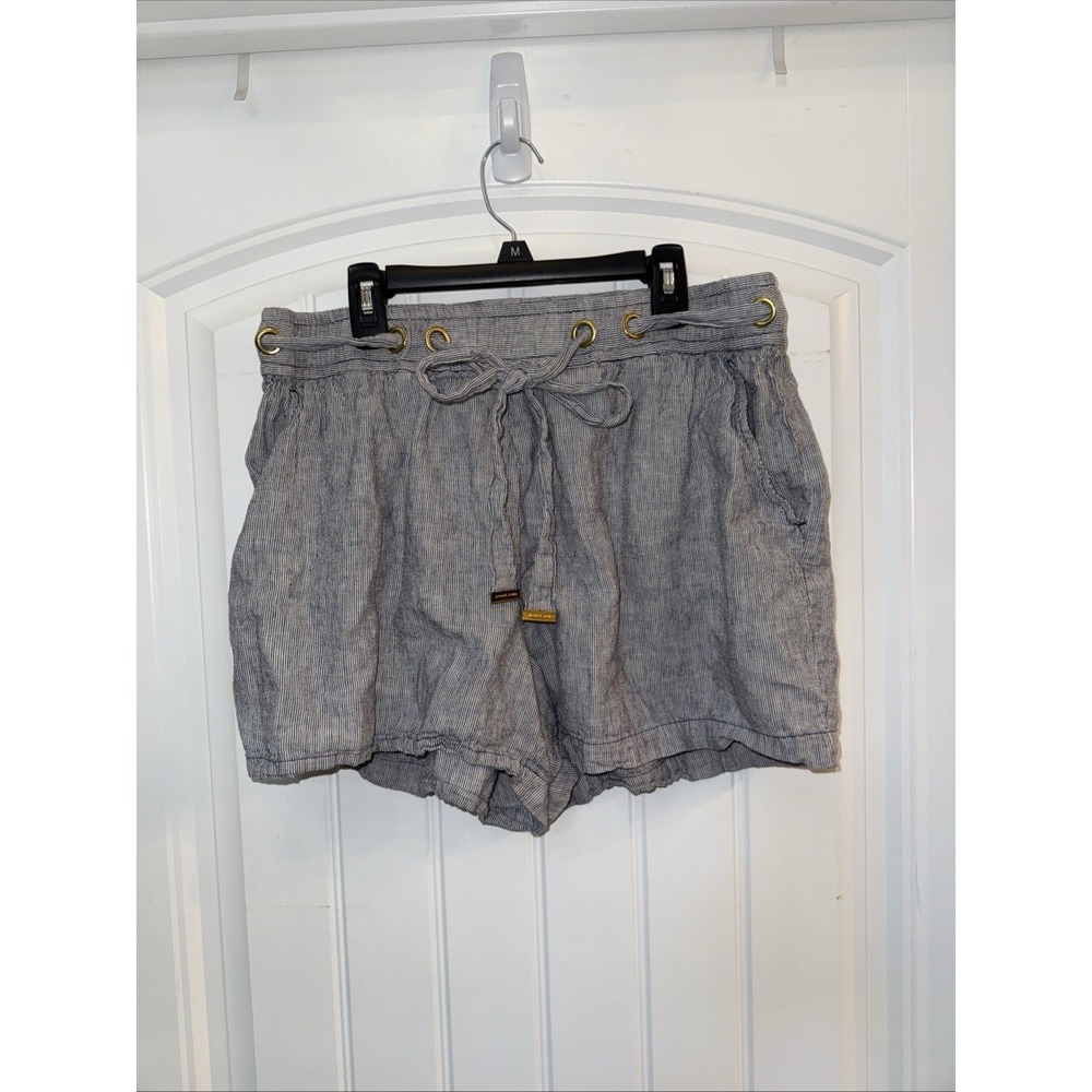 Michael Kors Shorts Large Linen Striped And Grommet Belt Detail